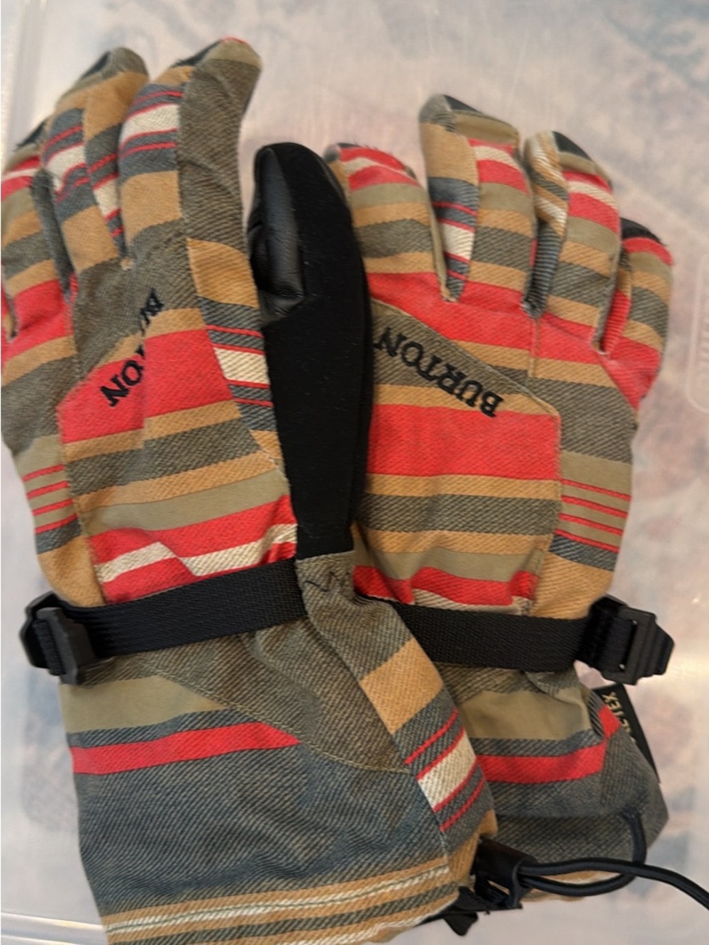 Burton Kids Striped Mittens in Red, Tan & Olive